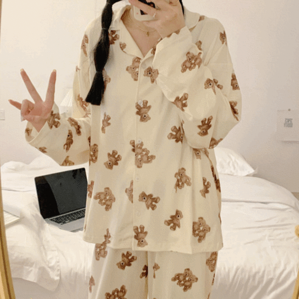 트윈베어파자마 잠옷세트 간절기 투피스 파자마세트